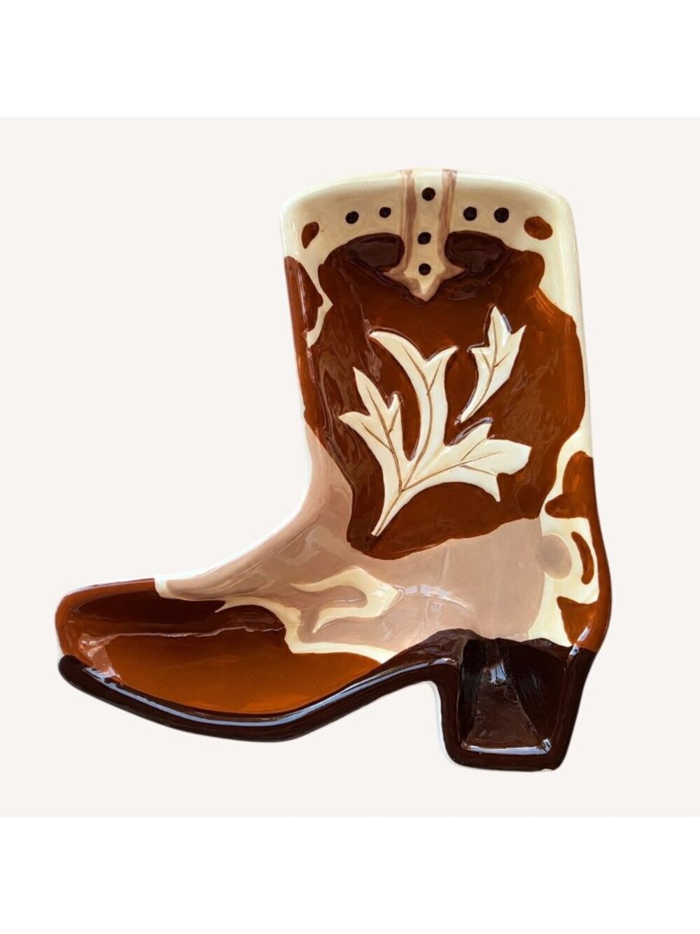 Hobby Lobby Market Square Cowboy Boot Ceramic Dish Western Brown 6.25"
